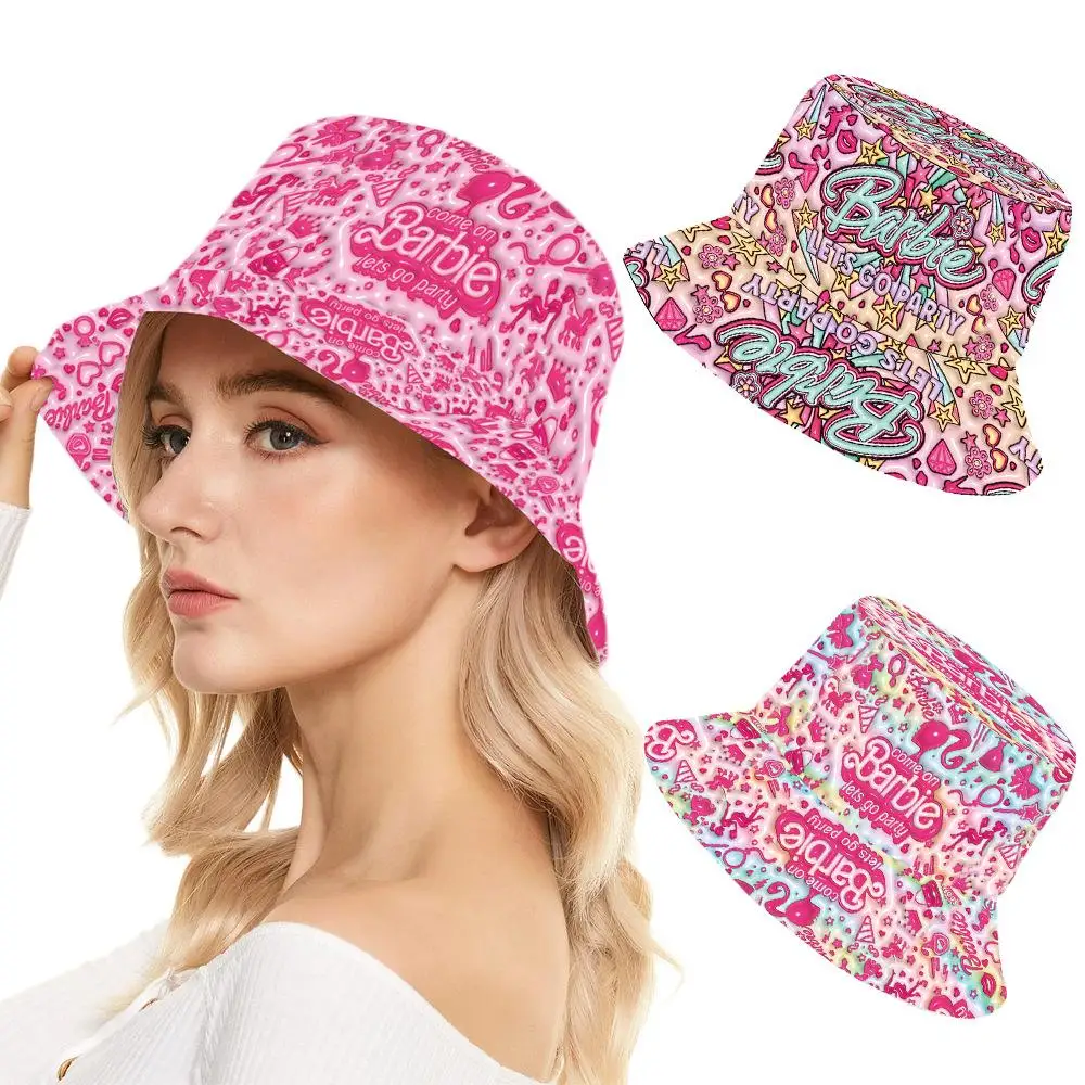 New Kawaii Barbie Fisherman Hat Fashion Girls Boys 3D Printed Sunscreen Basin Hats Anime All-Match Casual Outdoor Beach Sun Cap