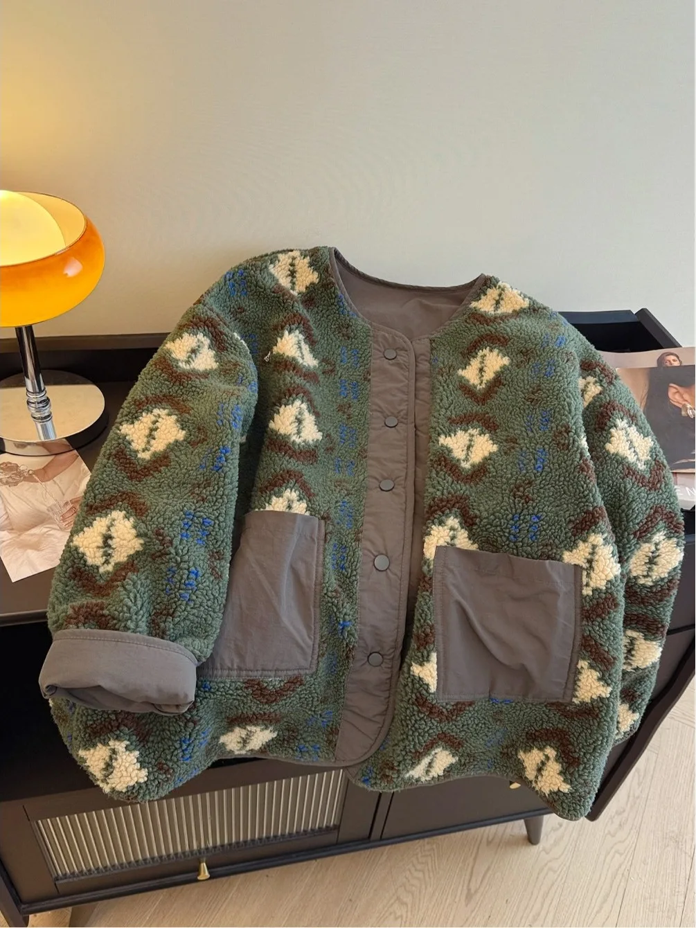 

Korean Sle Lazy Casual Two-Sided Wear Fce Jaet Women's Loose Fit Long Sve round Ne Coat for Autumn Winter