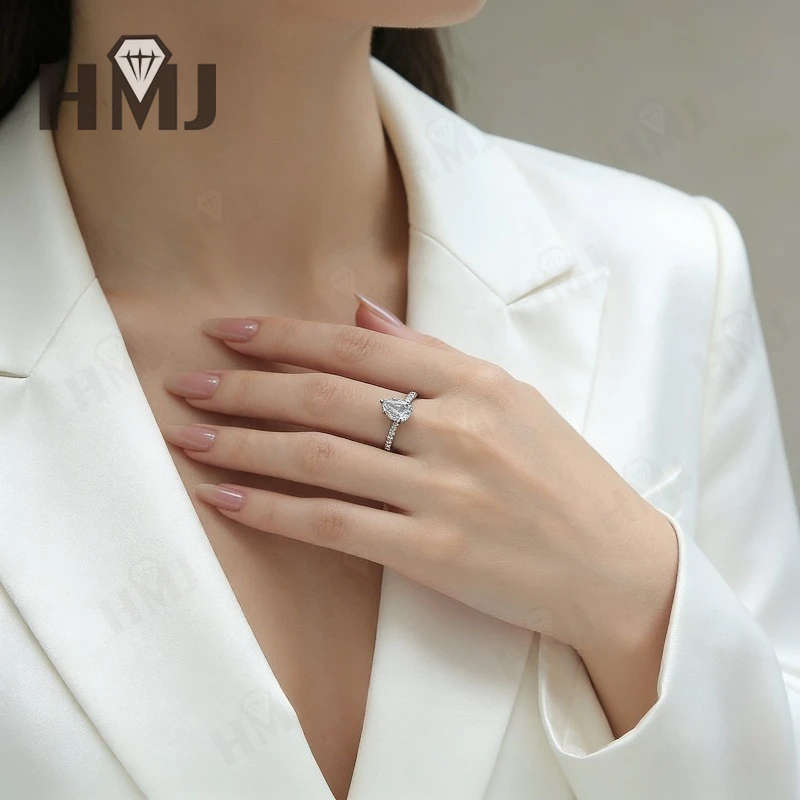 1ct Moissanite Ring D Color VVS1 Clarity Pear Cut S925 Sterling Silver Fine Jewelry For Women Anniversary Engagement Wedding - view 6