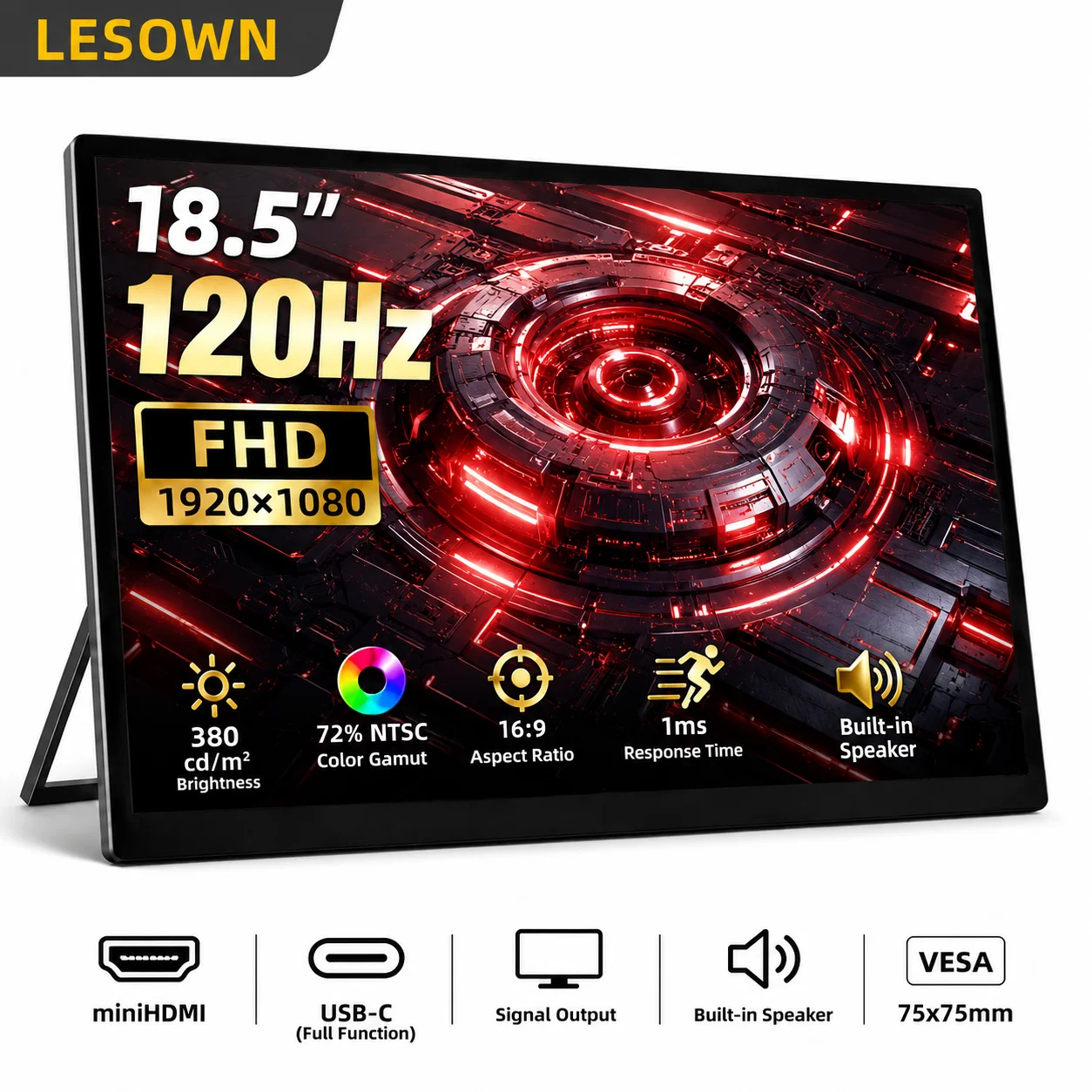 LESOWN 18.5" Travel Screen 120Hz 1080P External Monitor Driver-free Portable Display for Steam Deck