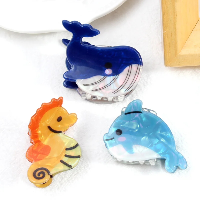 Ocean Small Hair Clip Marine Animal Set Whale Crab Jellyfish Conch Dolphin Seahorse Hair Accessories Hair Claw Clips for Girls