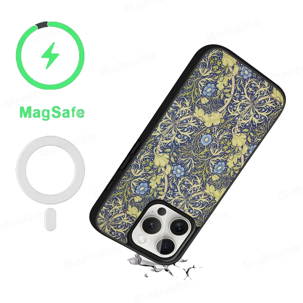 Art W-William Morris Luxury Phone Case Magnetic Case For IPhone 16 14 13 12 11 15 Pro Max Plus For Magsafe Wireless Charge Cover