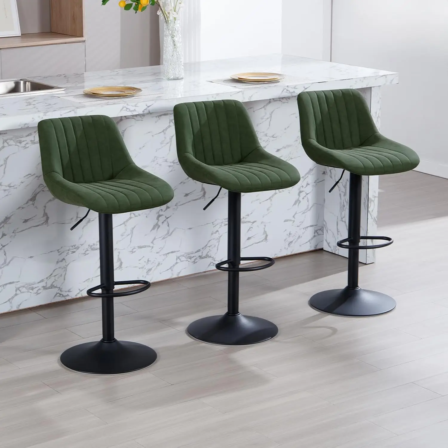 

Adjustable Swivel Counter Height Barstools Set of 3 PU Leather Back Armless Kitchen Stool with Footrest Green, Customized