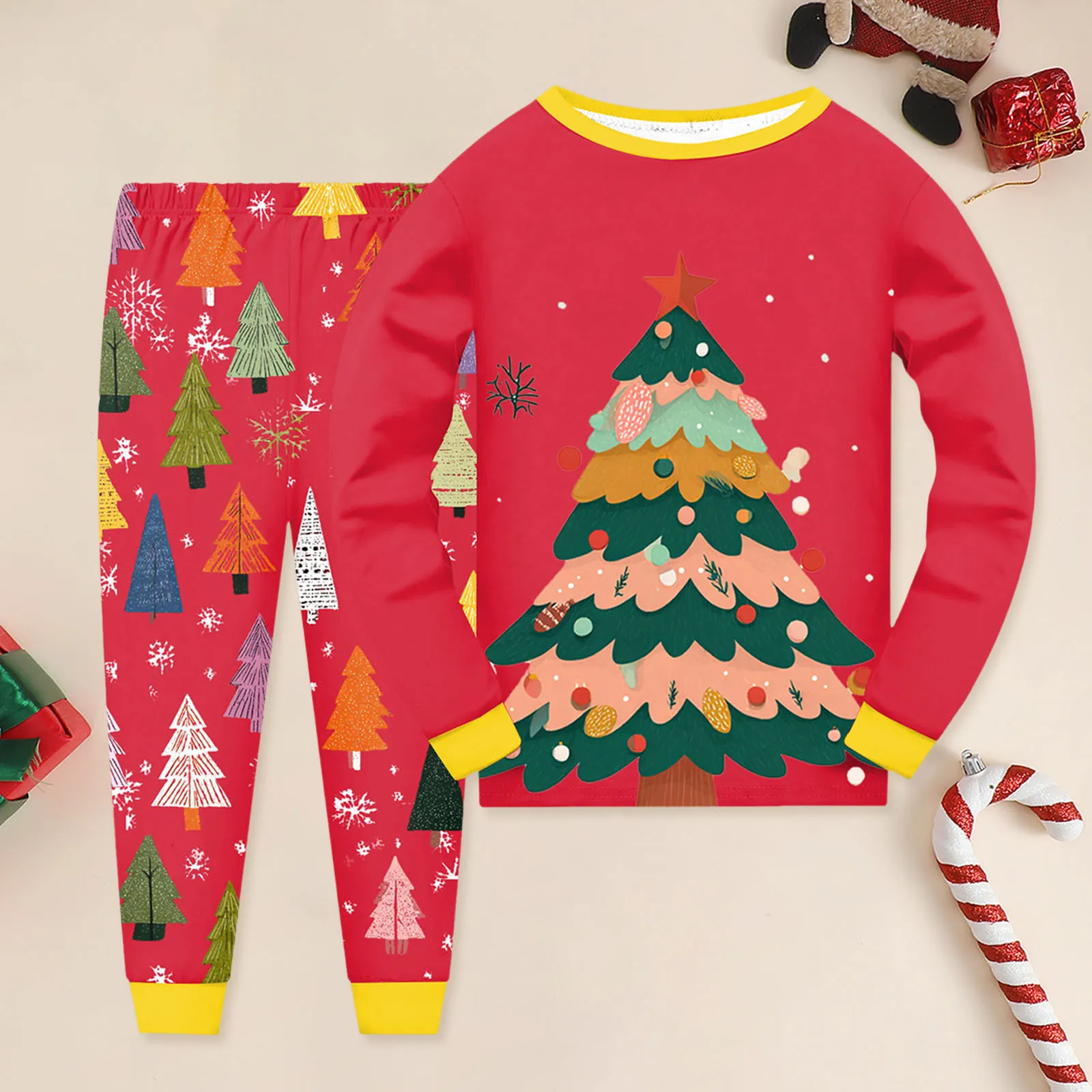 

Christmas Fashion 2pc Boys And Girls Suit Casual Pants Regular Long Sleeved Round Neck Printed Outfits Sets Holiday Clothes