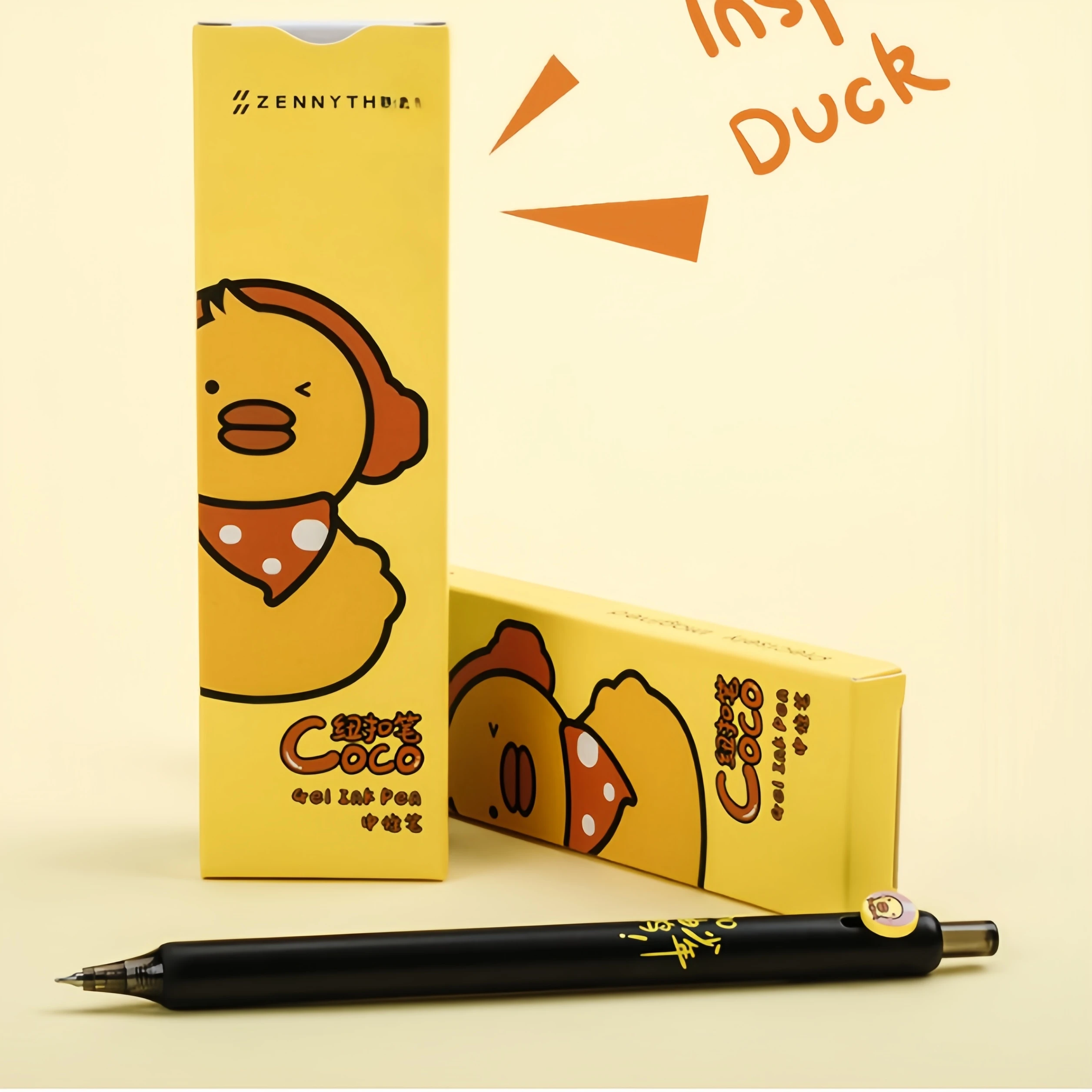 مجموعة واحدة من 4 أقلام جل بأزرار من سلسلة Little Yellow Duck، وأقلام جل لطيفة، وحبر أسود ذو طرف رفيع 0.5 مم، وأقلام جل عالية القيمة، يمكن تقديمها كهدايا
