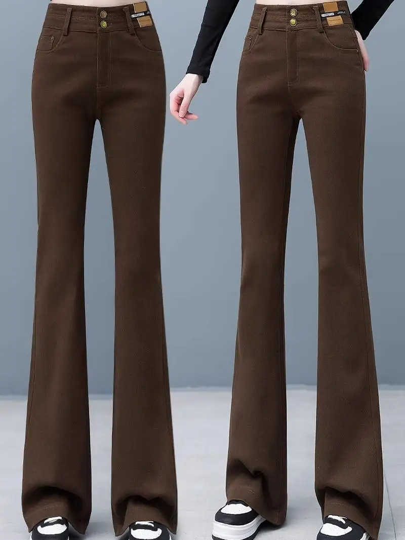 

Джинсы-боты с высокой талией, женские утягивающие прямые свободные узкие брюки-копыты, осенние синие длинные джинсы, джинсовые