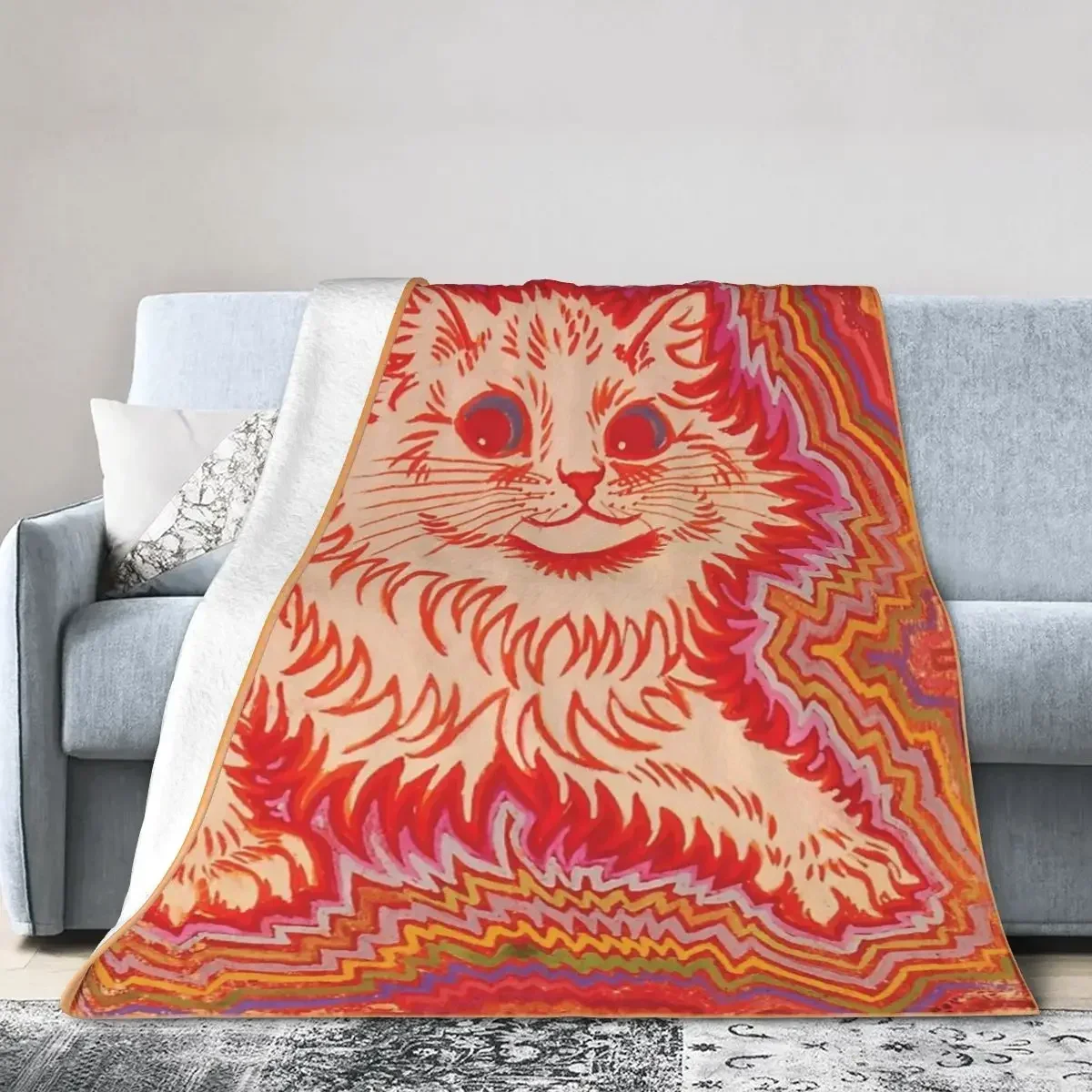 Couverture à jeter Louis Wain Orange psychédélique chat couvertures literie chaude couverture en peluche pour lit salon pique-nique voyage maison canapé