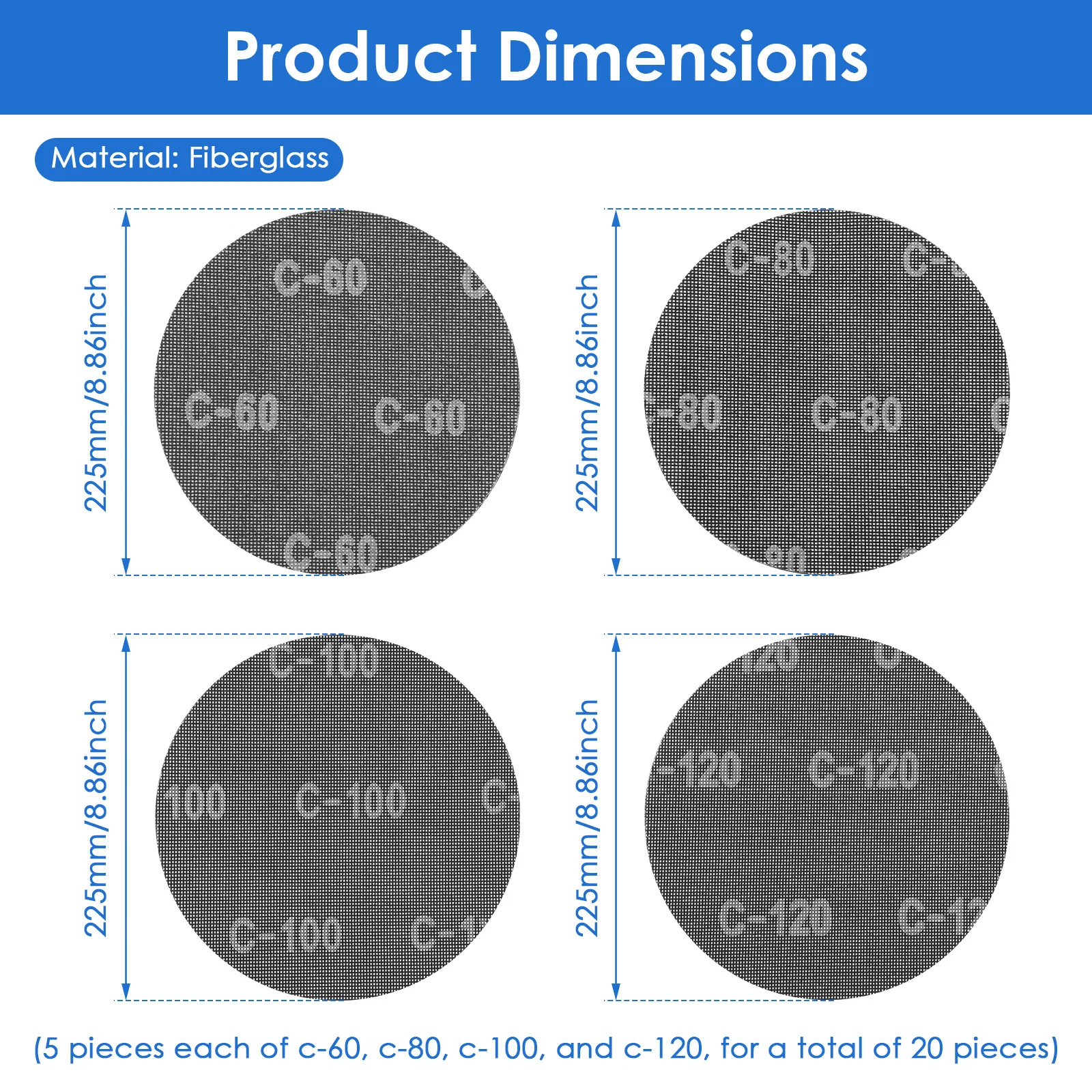 20 Pieces 225mm Mesh Drywall Sanding Discs, Dust Removal, Silicon Carbide, K60-K120 Grits for Drywall Ceiling Renovation
