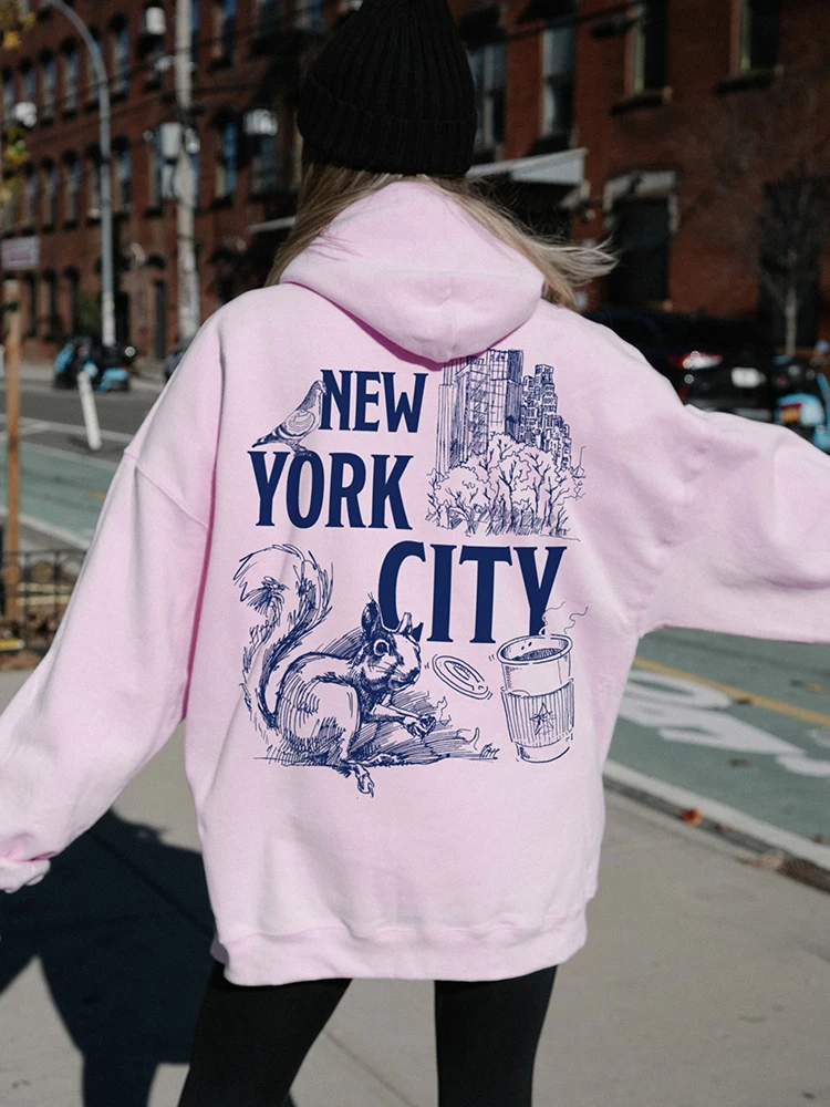 

New York City Printing Oversized Hoodie for Woman Casual Pullovers Comfortable Tracksuit Harajuku Women Sweatshirt Trend Clothes