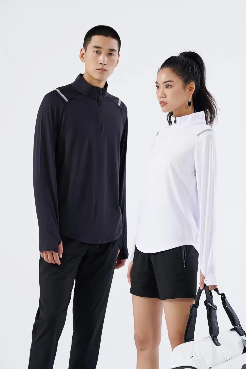 Spandex Long Sleeve finger Men Running Fitness Tshirt elastic Quick Dry Sports Bodybuilding Training stand collar Shirts