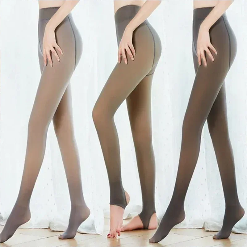 Winter Warm Tights Pantyhose Women Fleece Socks High Waist Thermal Stocking Insulated Pants Fake Translucent Leggings Tights