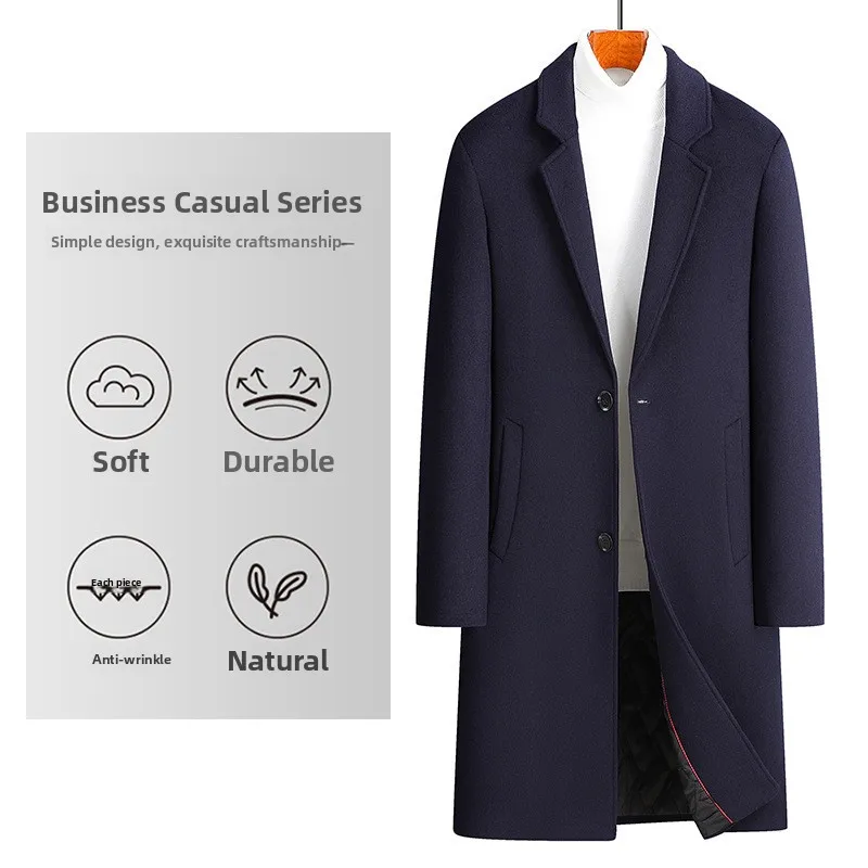 

Мужское шерстяное пальто, повседневное, с добавлением утепленного хлопка, большого размера, с воротником-стойкой, длинное, молодежное, трендовое, китайского производства