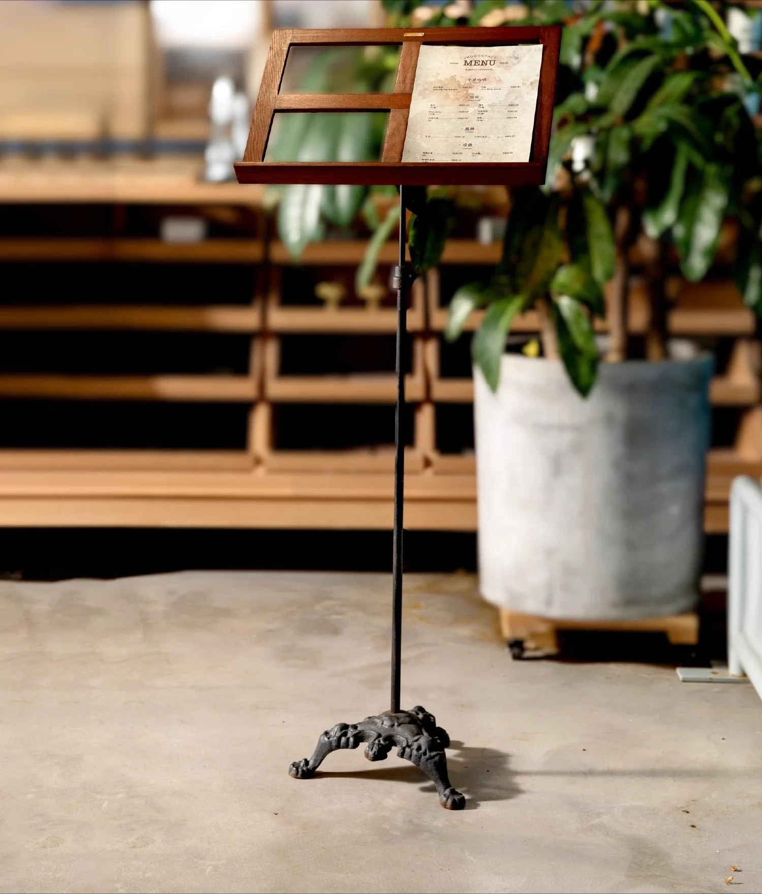 Industrial style retro wrought iron solid wood choir stand display rack, billboard vertical bracket floor decorative rack