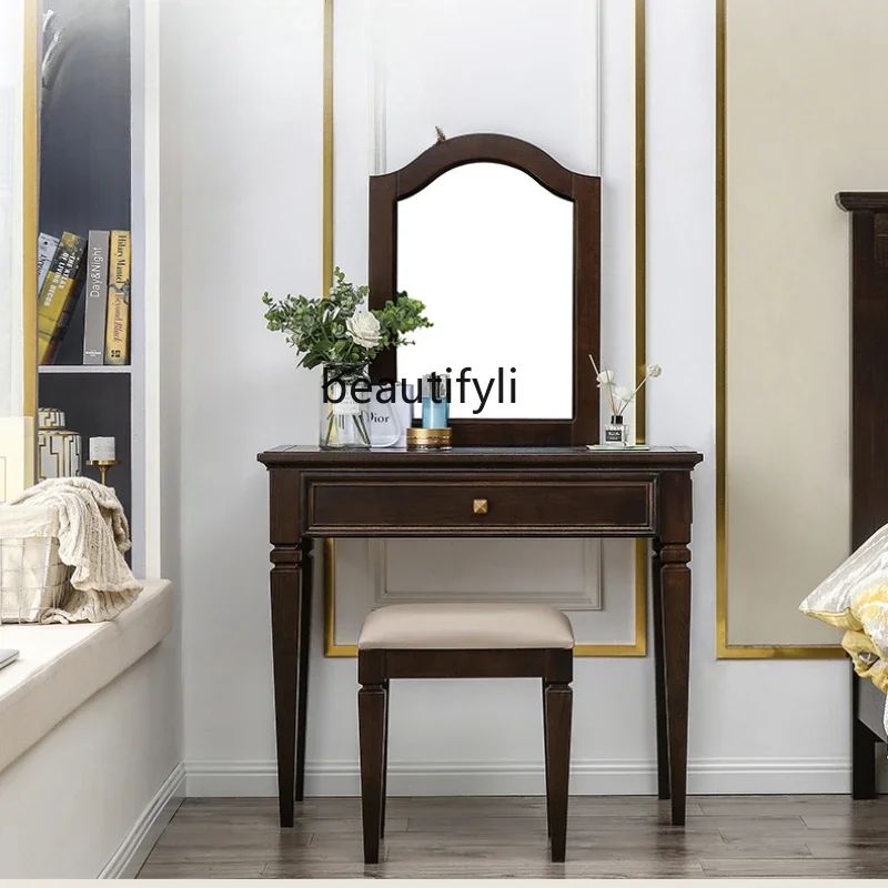 

Light Luxury American Solid Wood Dressing Table Walnut Color Makeup Desks and Chairs Combination Light Luxury and Simplicity