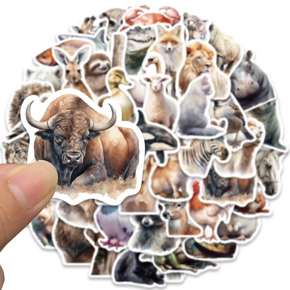 50pcs Cool Aesthetic Wild Animals Stickers Pack Vinyl Laptop Phone Decals Luggage Guitar Bicycle Car Waterproof Graffiti