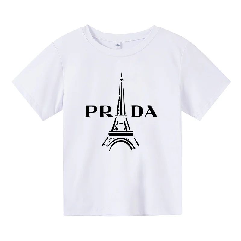 

2024 New Kids T-shirt Luxury Brand Paris Print Shirt Summer Boys Girls Clothes Short Sleeves Kawaii Children Casual Tops