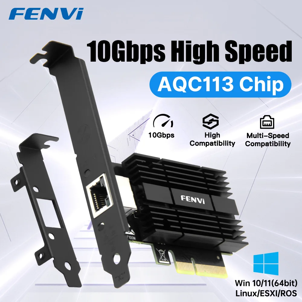 

FENVI 10GBps AQC113 PCIE To RJ45 Network Card 1G/2.5G/5G/10Gbps 10000Mbps RJ45 Interface Gigabit Ethernet PCI-ELAN Adapter Win10