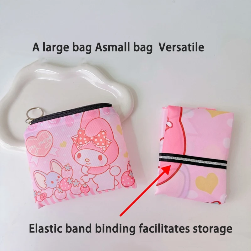 Nuovo 2 pezzi Sanrio Hello Kitty borsa pieghevole portatile Cute Kuromi Melody Multi Functional Environmental Protection Zipper Storage