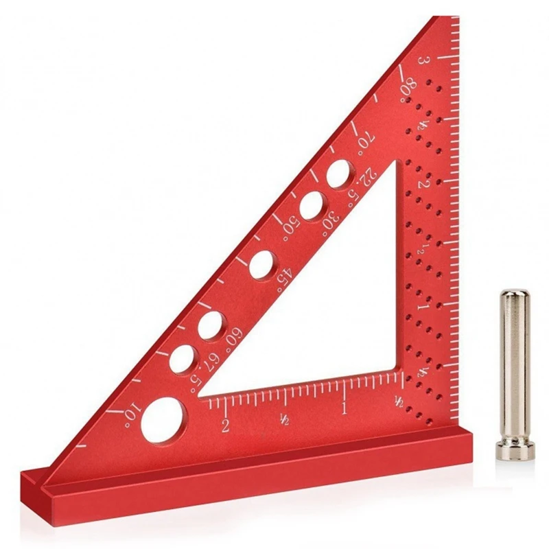 

1 Set Red Aluminum Alloy 90 Degree Mini Carpenter Square With Scribe Holes, Precision Woodworking Machinist Measuring Tool