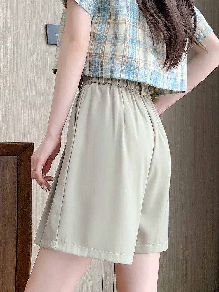 zjaiss Bauchkontrollierende, lockere, weit geschnittene Freizeit-Shorts für Damen, Sommer 2026, Neu, Hohe Taille, A-Linie, Anzug-Shorts – Detail 3