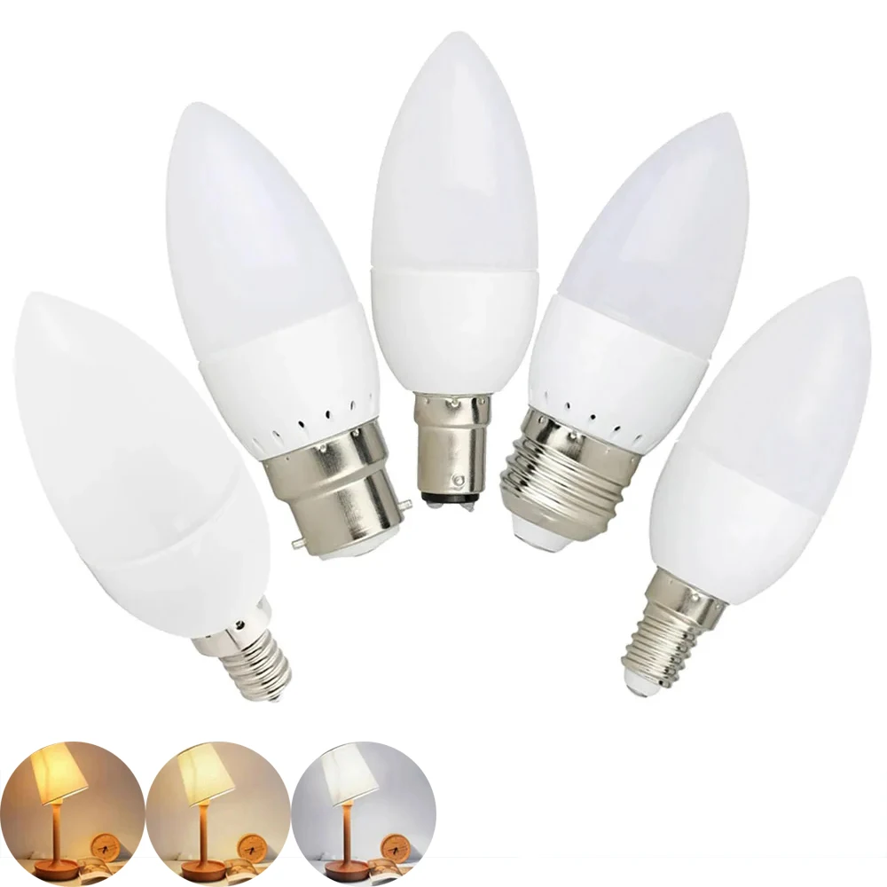 

2pcs E14 E12 E27 B22 B15 Candle Light Bulb 3W 220V Energy Saving LED Lamp 2835 SMD Super Bright for Home Office Lighting