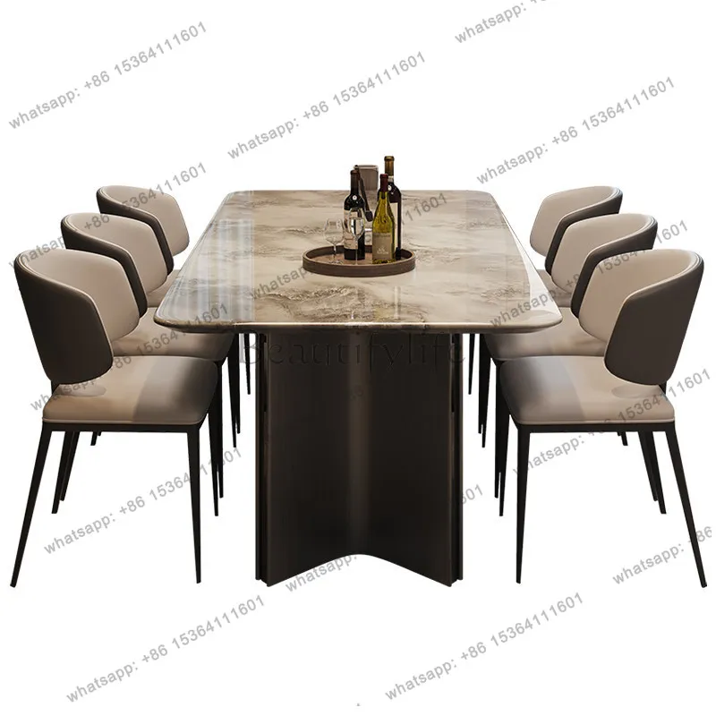 

Marble dining table high-end light luxury high-end rectangular household small apartment dining table