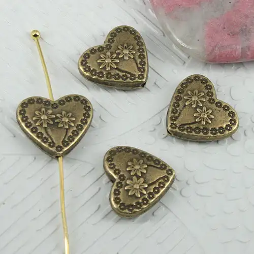 

20pcs 13*12mm antiqued bronze color flower heart beads charms EF0625