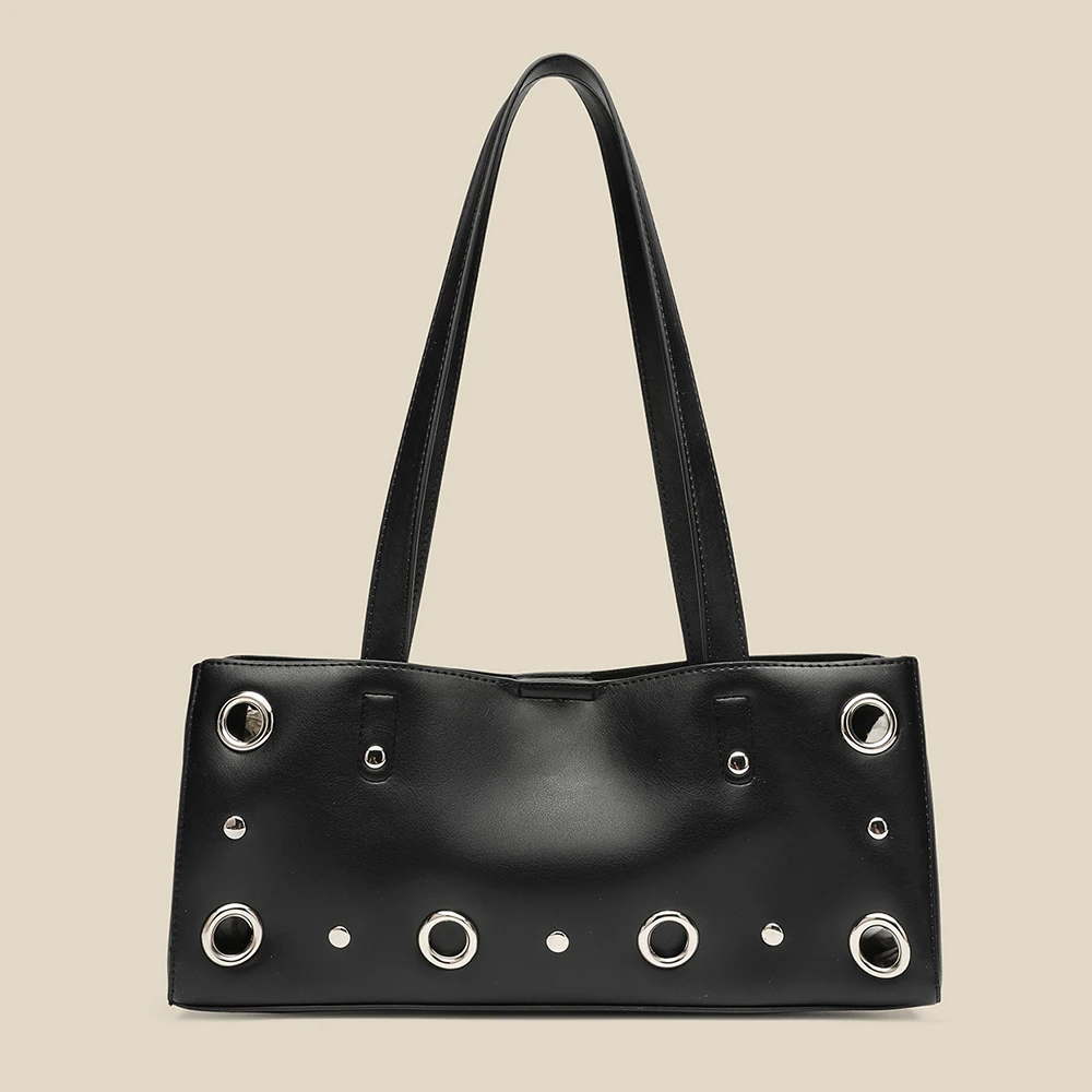 Metallic Ring Rivet Tote Women's Bag Fashion Studded Shoulder Bag Soft PU Leather Underarm Bags for Women Handbags and Purses