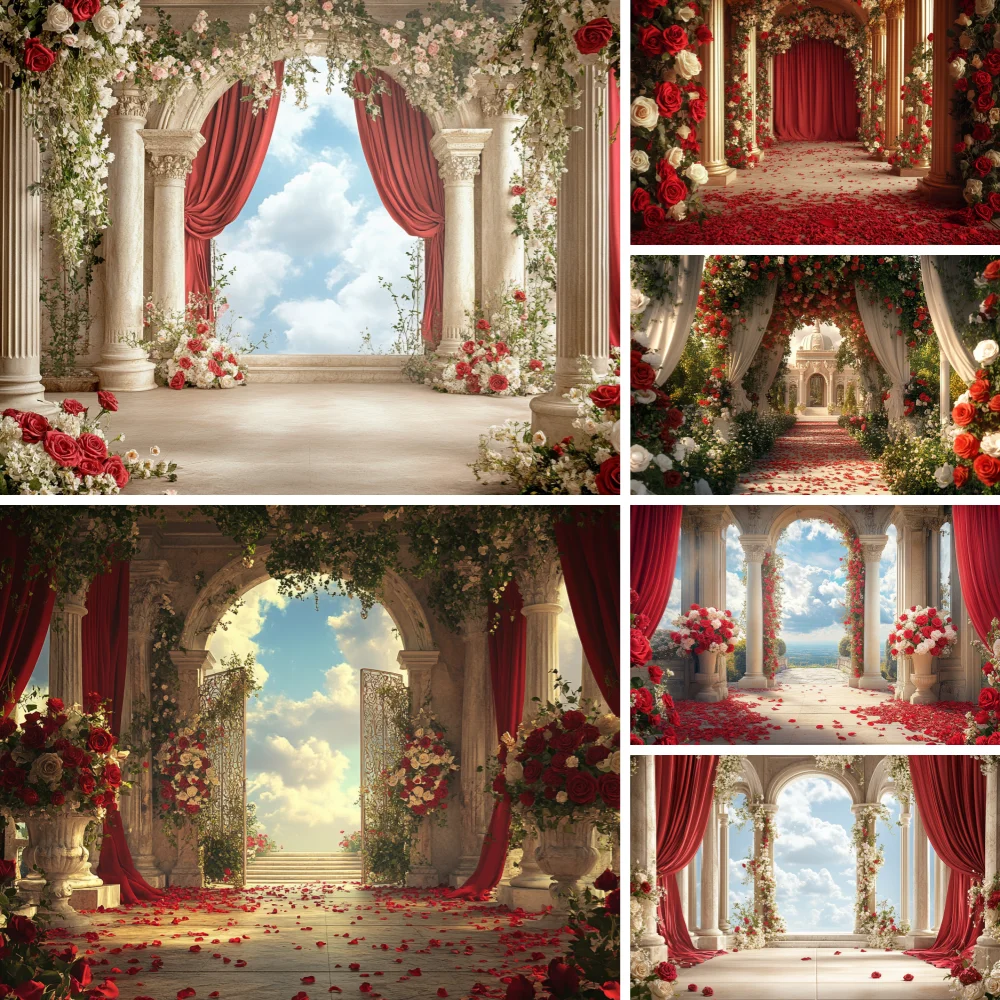 Flower Background For Photography Green Grass Red Rose Wall Spring Backdrops Shooting Wedding Decorations Banner