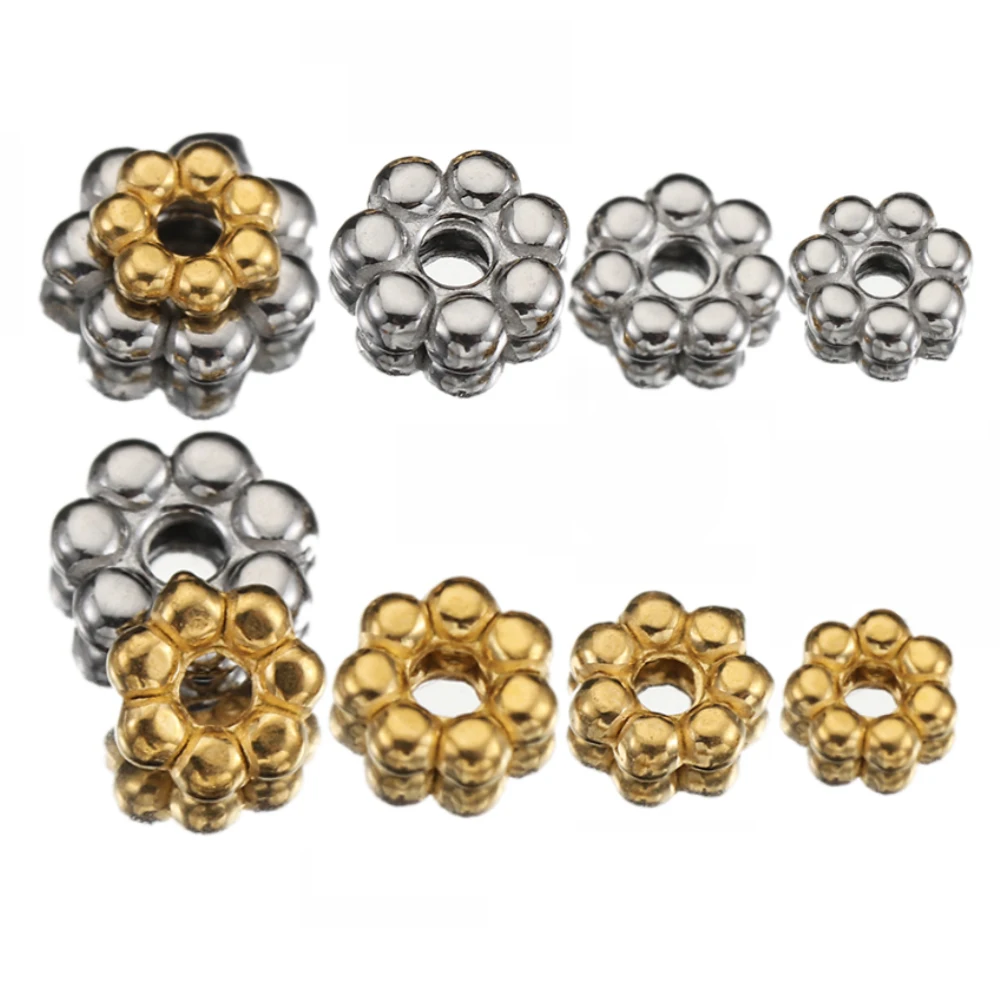 50pcs Stainless Steel Daisy Beads 3/4/5/6mm Mini Spacer Beads DIY Beading Bracelet Necklace Charms Pendants for Jewelry Making