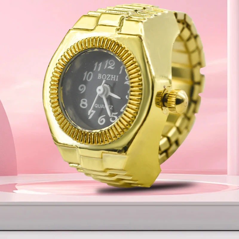 The New Best-Selling Ring Watch Features A Creative Golden Alloy Case With Fingers And A Round Dial For Couples And Men