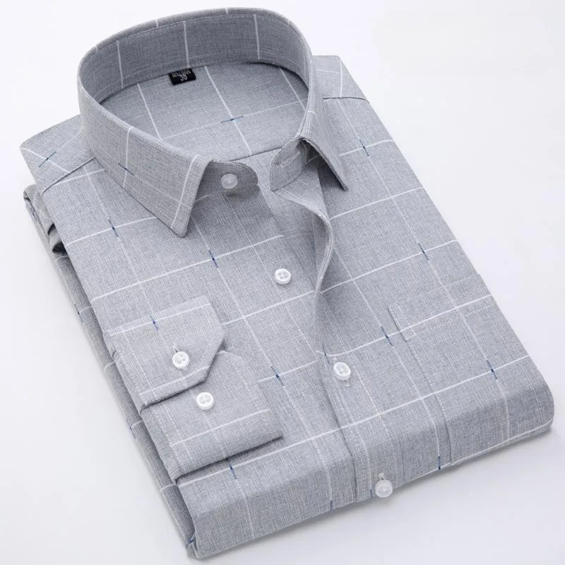 Camicia a maniche lunghe da uomo formale cotone lino traspirante morbido Standard Fit tasca singola Business Office Workwear