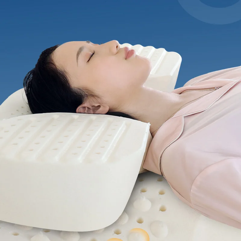 Latex Bed Pillow  Support Cervical Pillow for Neck Shoulder Pain and Spine Alignment Sleepers with Removable Cover (Grey,Large)