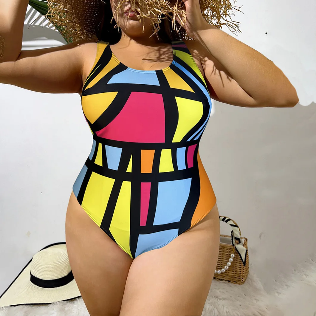 

Patterned printed beach swimsuits sexy summer plus-size bikini swimsuits fashionable color-matched one-piece swimsuits