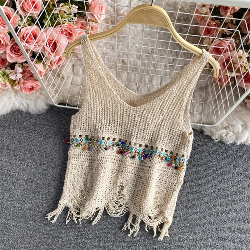 Sweater Vest Embroidered Tank Top Hollow Hook Flower Women\'s Sleeveless Personalized Outerwear Versatile Short Sleeve Knit