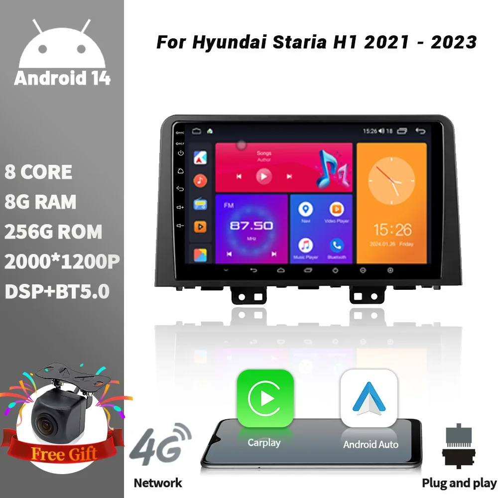 

Android For Hyundai Staria H1 2021-2023 WIFI GPS 2DIN Car Radio Multimedia Player Navigation Wireless CarPlay Screen Stereo