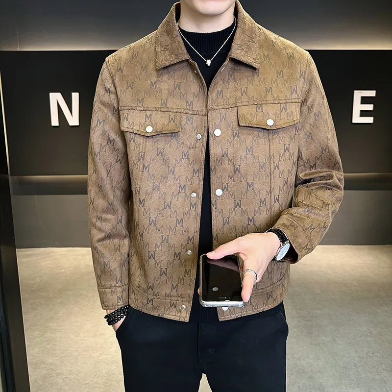 

Men's Faion Suede Jaet Spring Autumn 2025 New Print Trendy Brand Leather Coat High-End Sensation Youth Casual Sle