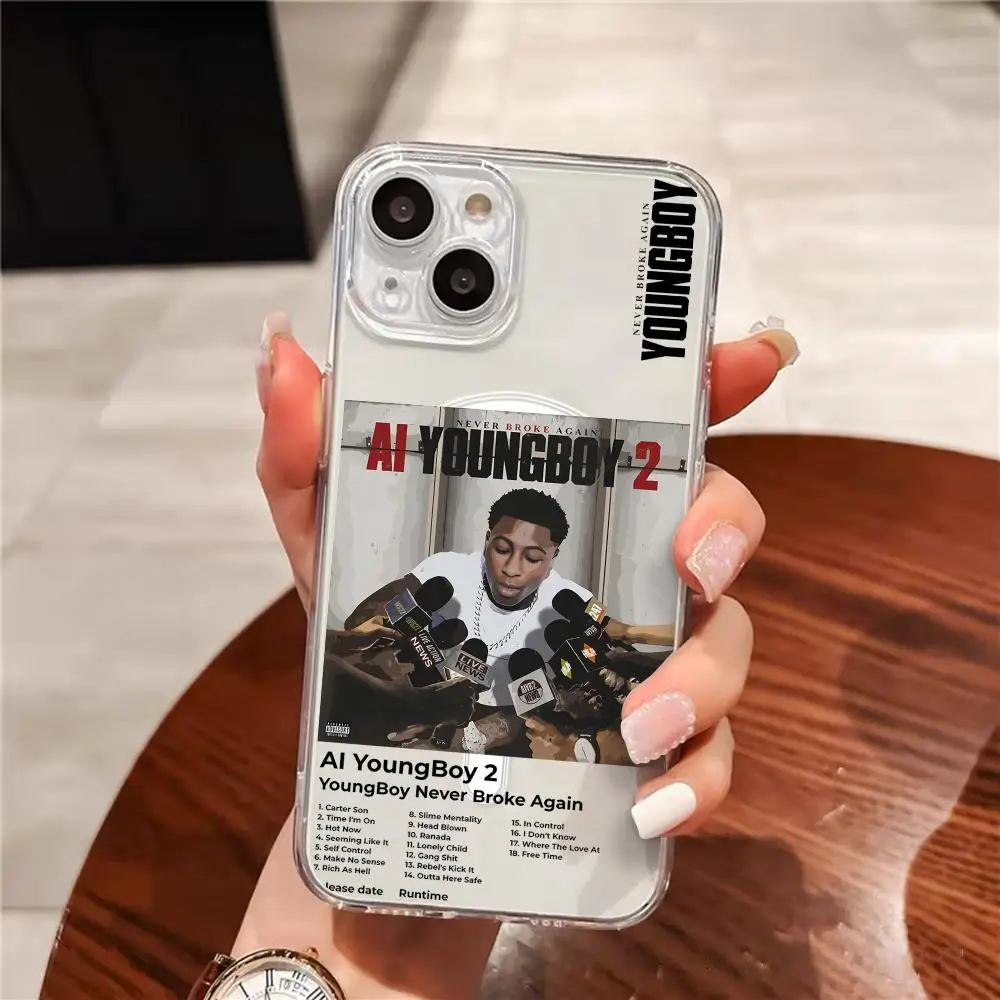 Capa Magnética Transparente Fina para iPhone 17 16 15 14 13 12 Pro Max Plus com Carregamento Sem Fio - Rapper Y-YoungBoy