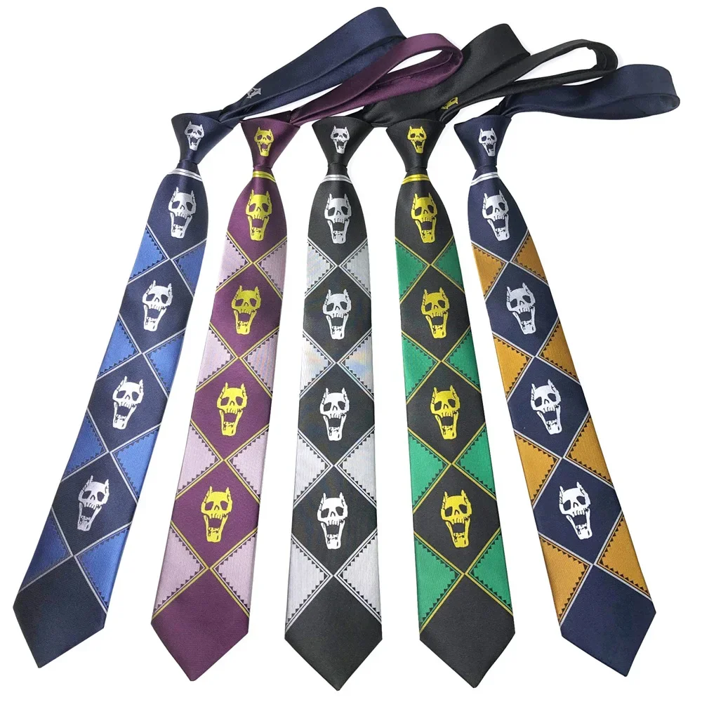 VEEKTIE Brand JoJo Cosplay Bizzare Adventure Kill A Jacquard Tie for Men Skull Check Zipper Pre-tied Hand 7cm Adjustable Crvates