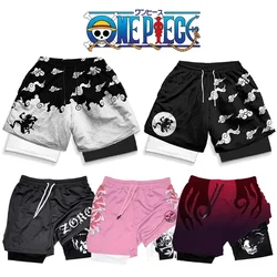 ONE PIECE Luffy Zoro Running Shorts Anime Men 2 in 1 GYM Sport Shorts Breathable 5 Gear Nika Doflamingo Workout Beach Shorts New