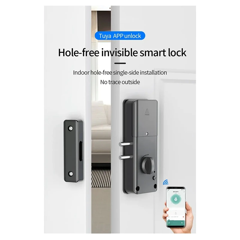 Smart Tuya App IC Card Lock For Wooden Door Bluetooth Lock Electronic Door Lock No Drill Indoor Concealed Installation Durable