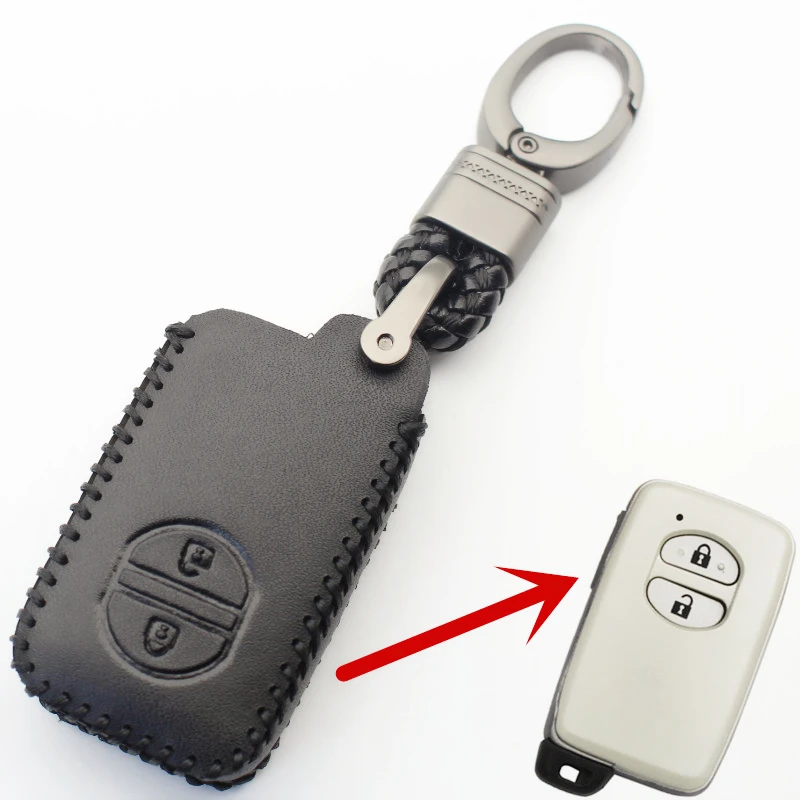 Genuine Leather 2Button Smart Key Case Cover For Toyota Prius Aqua IQ Ractis Belta Vitz Corolla Axio