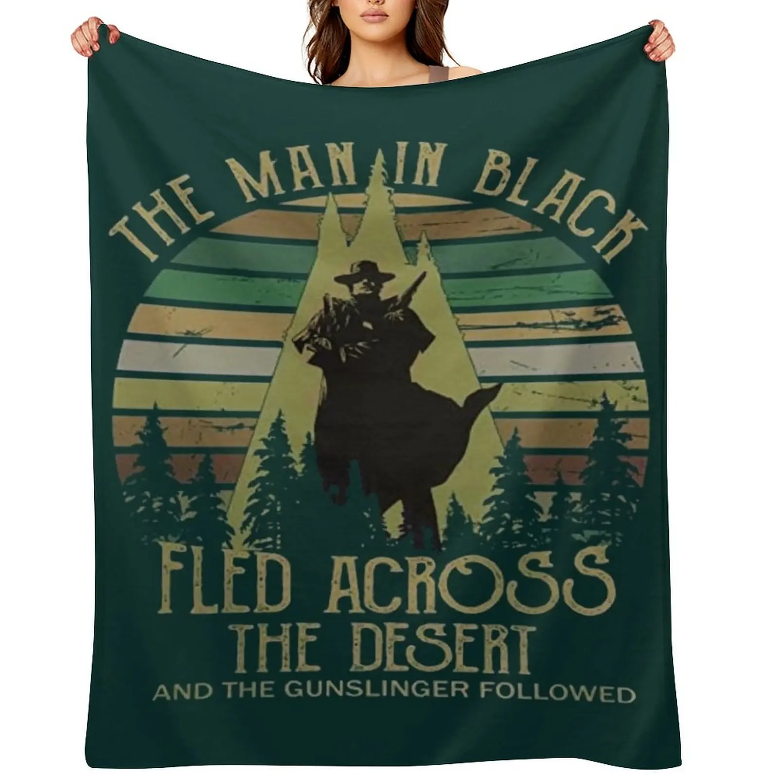 

The Man in Black Fled Across The Desert and The Gunslinger Followed Throw Blanket Cute Plaid anime Hairy Blankets