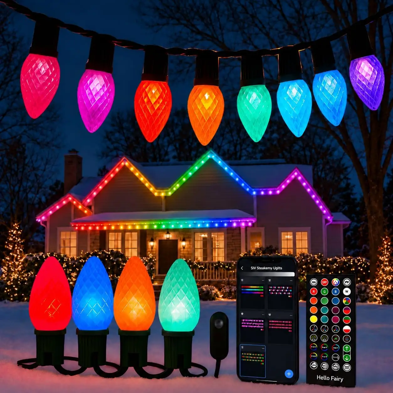 198FT Smart RGB C9 Color Changing Christmas String Lights for Outdoor Use