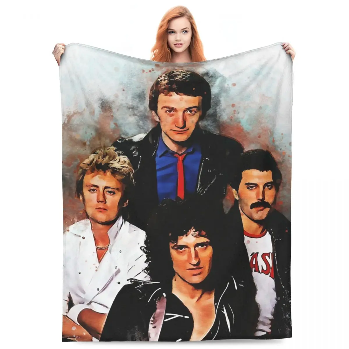 

Q-Queen Pop Art Flannel Blankets Rock Music Warm Soft Throw Blanket for Bedroom Airplane Travel Print Bedspread Sofa Bed Cover