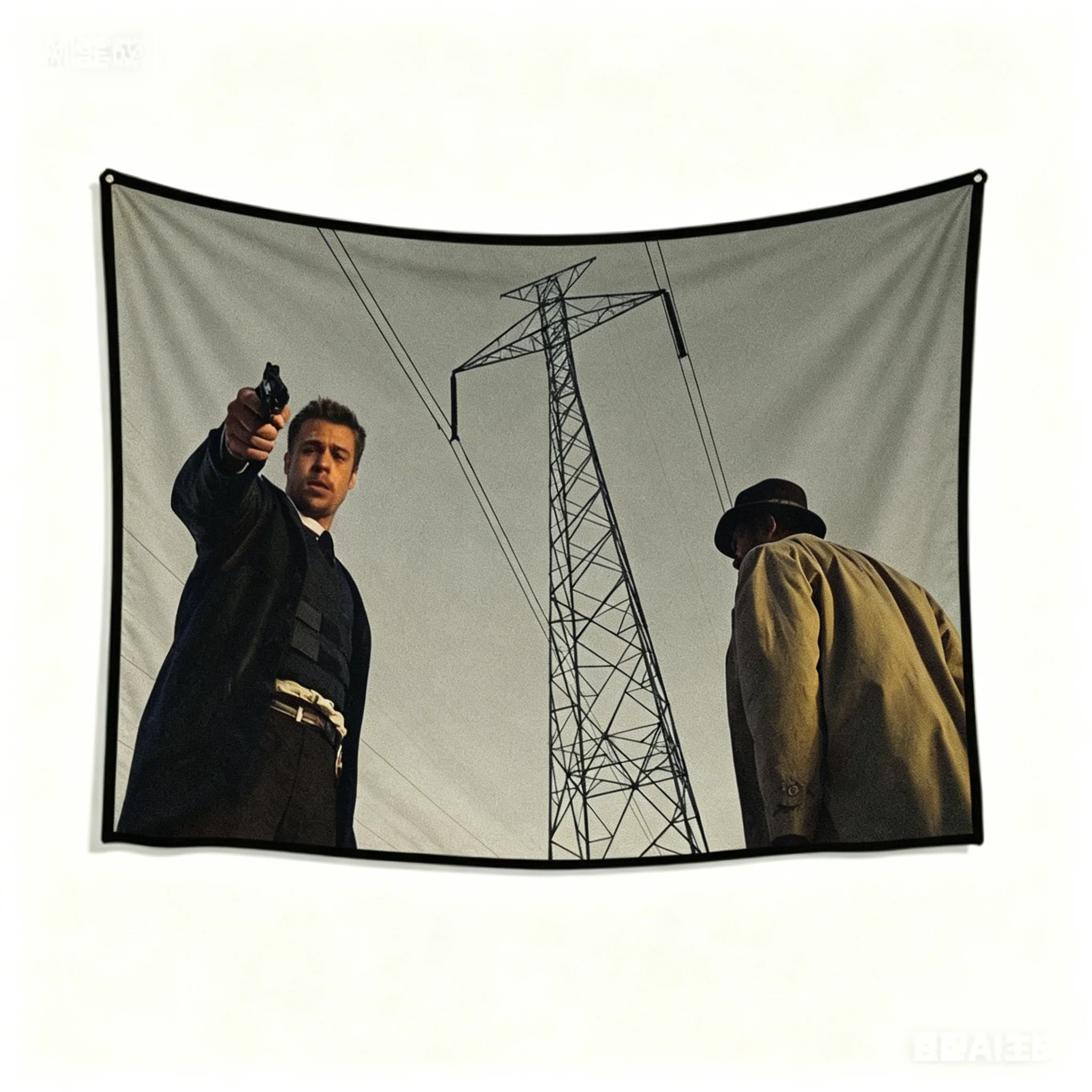 Seven Movie Tapestry Brad Pitt Detective Scene Wall Hanging Retro Film Poster for Bedroom Living Room Decor
