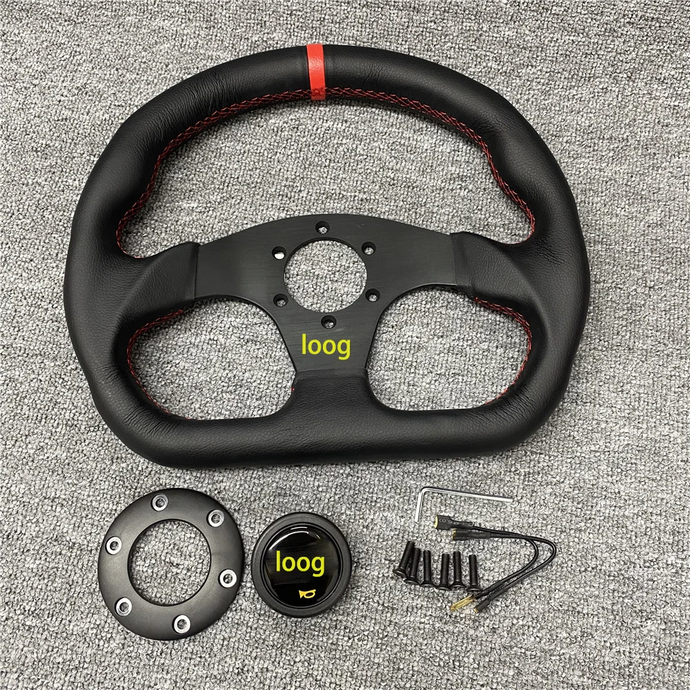 For OMP D Type 13inch 320mm  Sports Steering Wheel Really Leather Steering Wheel Hand Sewing Red Line Flat Racing Steering Wheel