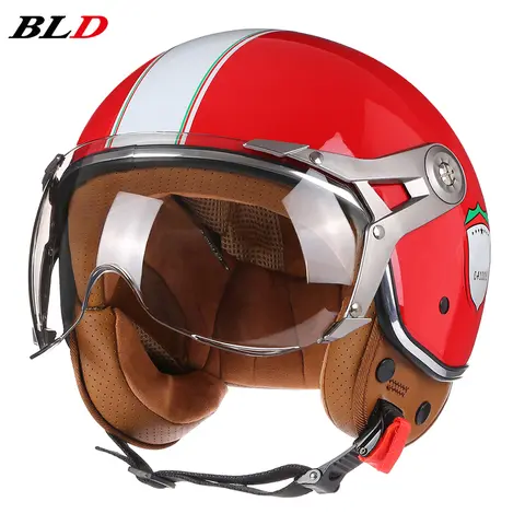 Casque de Moto Vintage TT & COCASCOS Jet avec visière Moto équitation 3/4 demi-casque ouvert rétro Scooter Capacete Moto