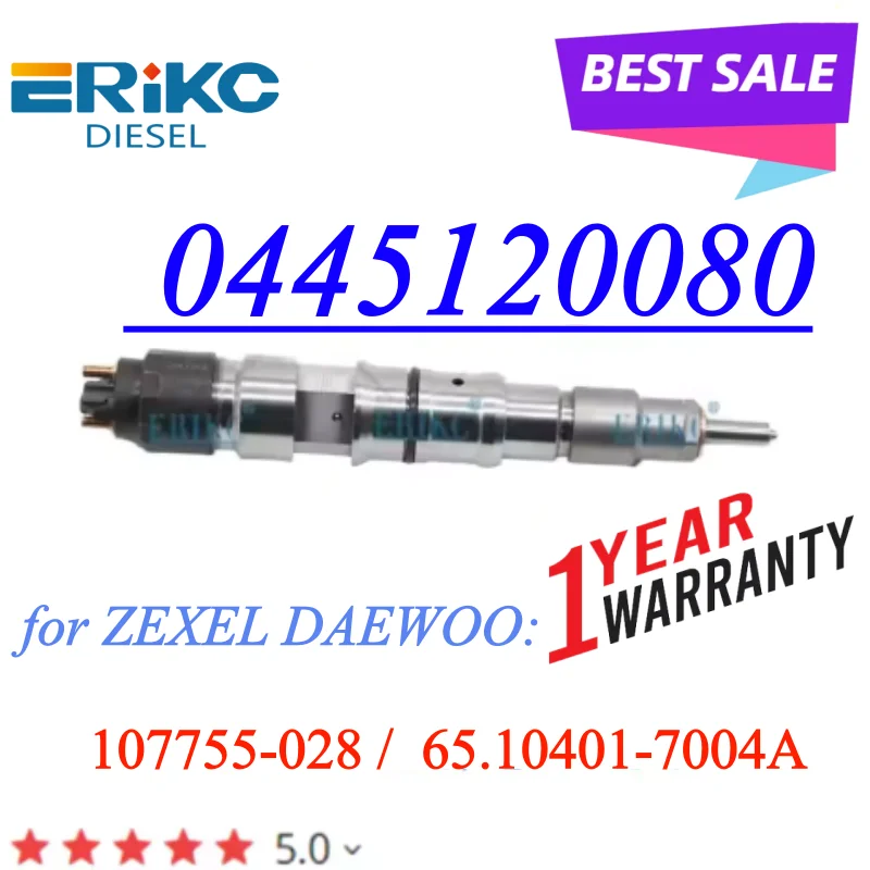 

65104017004A Common Rail Injector 0445120080 Diesel Fuel Nozzle 0 445 120 080 for ZEXEL DAEWOO 107755-028 65.10401-7004A
