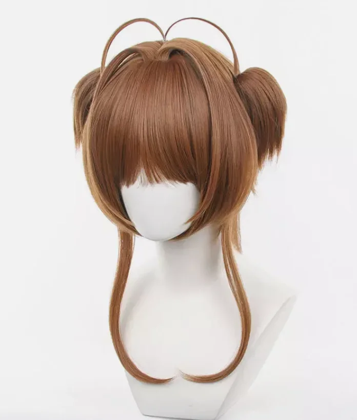 Cardcaptor Sakura Kinomoto Sakura Cosplay Perucas 50 cm de comprimento Cabelo sintético castanho